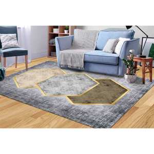 Alfombra con Patrón Hexagonal Dorado: Alfombra Moderna Antideslizante de Chenilla, Alfombra Suave No Tejida - Product Image 4