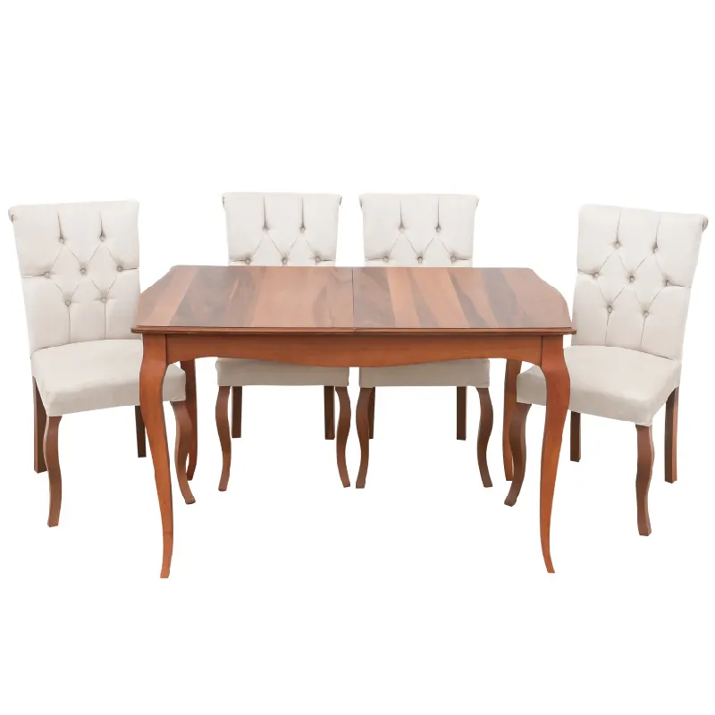 बढ़ाई टेबल खाने की मेज और कुर्सियों के साथ MDF लाह अखरोट लिबास सीटर लकड़ी खाने की मेज सेट कुर्सियों | YAGMUR