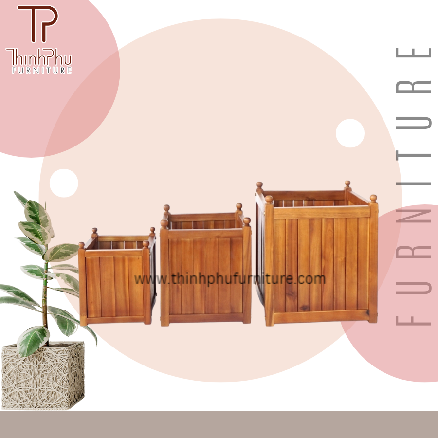 New Design Wooden Flowers Planter Decor Garden - Wood Furniture - Outdoor Furniture Vietnam Supplier