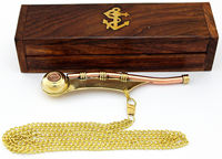 Sifflet de marin artisanal en laiton de 5 pouces, sculpture nautique moderne, plaqué or antique, avec coffret en bois, sifflet maritime personnalisé