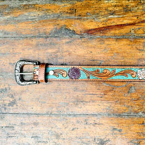 Ceinture Western Classique en Cuir de Vachette Argentin Peinte à la Main avec Motif Paisley et Boucle en Alliage de Zinc 40MM - Product Image 2