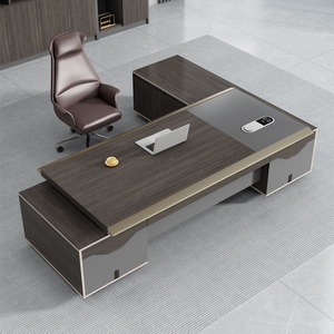 Wholesale Wooden Panel Office Desks Contemporary Metal Frame <b>Workstation</b> Executive Boss Table Glass Detail Office Furniture - Product Image 4