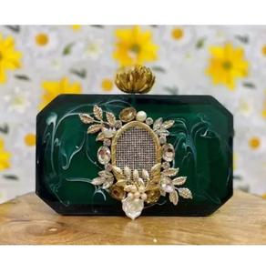 Pochette artisanale en résine imperméable avec diamants et fleurs, fermeture magnétique - élégante et chic pour les fêtes et les événements - Product Image 4