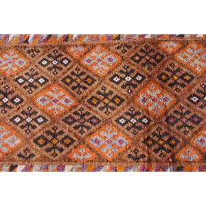 Tapis de 2,7 x 13,4 pieds, tapis turc vintage, tapis abstrait brun Herki - Product Image 4