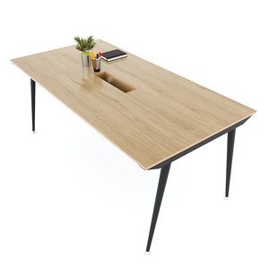 <b>Adjustable</b> Office Furniture Minimalist Conference <b>Table</b> 180x90cm Plywood with Iron <b>Legs</b> HBCO028 - Product Image 1