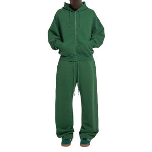 Customized Men's 100% Cotton Casual Full Zip Tracksuit 2 Piece Set Hoodie <b>Sweatpants</b> 340gsm <b>Oversized</b> Heavyweight Baggy Trouser - Product Image 4