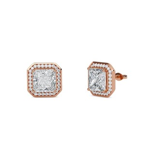 Boucles d'oreilles Princess Diamond Single Halo 0,60 ct en diamant de laboratoire en platine pour fiançailles - Product Image 2