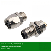 Conector de Enchufe con Código D B de 3, 4, 5, 6 y 8 Pines, Montaje en Placa Metálica, Resistente al Agua IP67