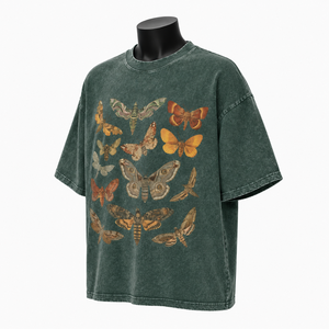 Camiseta Extra Grande Personalizada para Mujer, Color Verde Oscuro, Estampado de Mariposa, Manga Corta, Informal, de Algodón, al por Mayor - Product Image 3