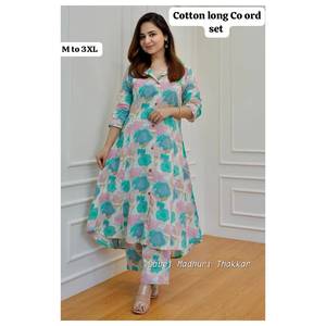 Summer Cotton A-line work Kurti pant set Long Co ord set very comfortable India wholesale manufacturer <b>kurtis</b> for women in india - Product Image 2