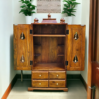 Altar Espacioso de Madera Sólida de 42 Pulgadas para Culto Espiritual, Pooja Ghar con 2 Puertas y 4 Cajones, Color Blanco Brillante, para Hogar, Oficina, Cumpleaños, Bodas