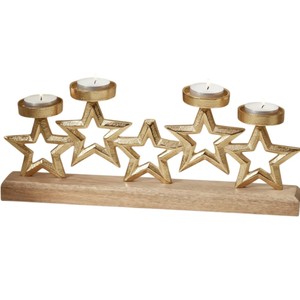 Porte-bougie de Noël, base en bois festive, centre de table pour bougie chauffe-plat, décoration de Noël avec arbre de Noël en métal doré, décoration de la maison - Product Image 4