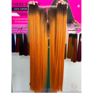 Meilleure Qualité Vietnamien Remy Cheveux Super Standard Ombre Orange Couleur Os Cheveux Raides Bundles 26 Pouces Et Dentelle Fermeture 5x5 - Product Image 2