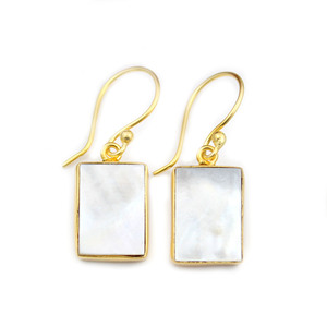 Diseñador Luxe 24K chapado en oro madre perla gota pendiente forma rectangular Material de latón para fiesta mujeres y niñas joyería al por mayor - Product Image 2