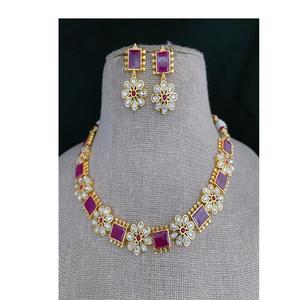 Conjunto de collar floral de rubí real, conjunto de joyería de piedras preciosas cuadradas Rojas elegantes, conjunto de gargantilla de piedra roja y blanca hecha a mano para mujer - Product Image 1