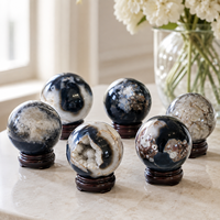 Sphère en Agate Noire Naturelle avec Motifs Floraux Uniques, Pierre Polie pour la Décoration Intérieure, la Collection et les Cadeaux