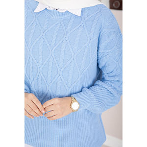 เสื้อสเวตเตอร์ถักลายเคเบิ้ลสีฟ้าอ่อน สไตล์ลำลองสำหรับฤดูใบไม้ร่วง - Product Image 4