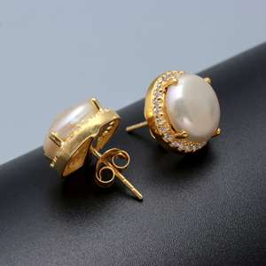 Elegant Trendy Gold Plated 925 Sterling <b>Silver</b> <b>Pearl</b> and Zircon Stud <b>Earrings</b> Women Wedding Engagement Party Gift Jewelry - Product Image 3