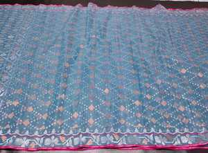 Exclusif Deshi Dhakai Jamdani Sharee Qualité d'exportation pour les femmes JAMDANI FABRIC Bleu ROUGE VERT Doré Bleu Ciel du Bangladesh - Product Image 5