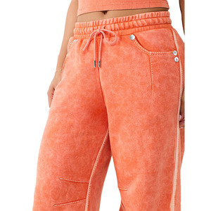 orange color Baggy Sweatpants Heavyweight Fleece Wide Leg acid Drawstring Sweat Pants,Casual Lounge Joggers with Pockets Slacks - Product Image 3
