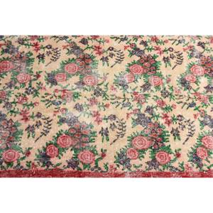 Vintage Large Area <b>Turkish</b> <b>Rug</b> 3.7 X 6.6 ft Beige Red Kilim Style Patchwork Wool Material 10mm Latex Eco Friendly Dining Room - Product Image 5