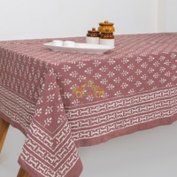 Nappe en coton imprimée au bloc, rose poussiéreuse, faite à la main, pour hôtel et maison