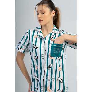 Camisa de Manga Corta para Mujer con Falda Ovalada Completamente Abotonada - Product Image 5