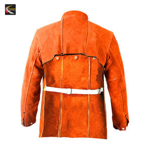 Venta al por mayor chaquetas de soldadura con delantal cuero de vaca de gamuza dividida resistencia al fuego para soldadores chaqueta de soldadura de 2 piezas - Product Image 2