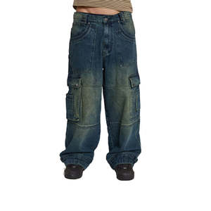 Jean cargo en denim lourd, coupe extra large, avec sangle ajustable à l'ourlet, double poche avant, style cargo, unisexe, homme et femme, personnalisé - Product Image 1