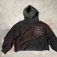 Sweat à capuche streetwear en molleton 100 % coton avec logo personnalisé, broderie de patchs vieillis et fermeture éclair pour homme