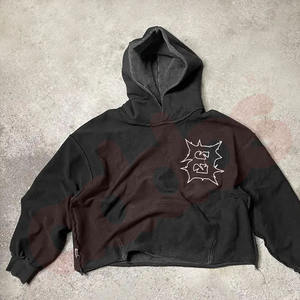 Logo personnalisé 100% coton Streetwear Hoodies Distressed Patches Broderie Sweat à capuche zippé pour hommes - Product Image 4