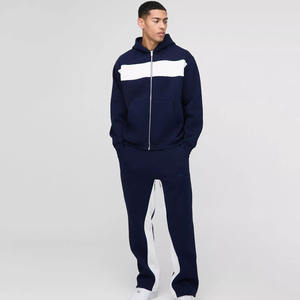 Chándal para correr y con capucha y cremallera de bloque de color para hombre de gran tamaño con logotipo personalizado más vendido, conjunto de 2 piezas, ropa deportiva para gimnasio, chándal para hombre - Product Image 1