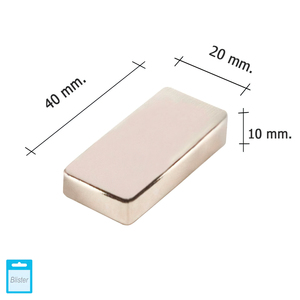 Wolfpack Neodymium Rectangular Magnet 40x20x10 mm. (Blister Pack of 1 Piece) - Product Image 1