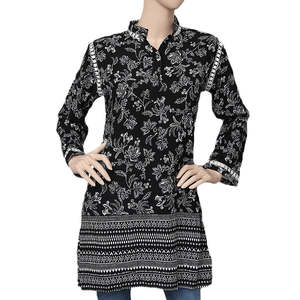Women's Printed Boski <b>Kurti</b> - Black - Product Image 3