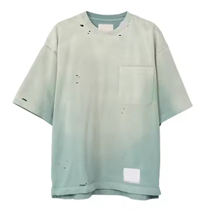 T-shirts personnalisés pour hommes de haute qualité, coupe régulière, poids lourd, col côtelé, Streetwear, logo vierge à l'avant, teint uni 100% coton - Product Image 5