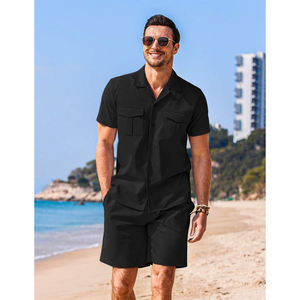 Vêtements de sport hommes ensemble de shorts d'été t-shirts en éponge française short de survêtement survêtement décontracté 100% coton t-shirt avec short ensembles jumeaux - Product Image 4