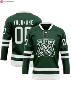Maillot 100% polyester personnalisé avec col en dentelle de hockey vert et blanc Service OEM disponible - Product Image 1