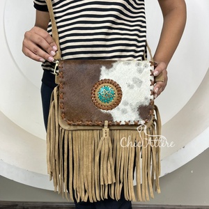กระเป๋าสะพายข้างหนังวัวนิ่มสำหรับผู้หญิง, กระเป๋าหนังแท้โบฮีเมียนประดับพู่ใหม่2025ออกแบบได้ตามต้องการ - Product Image 1