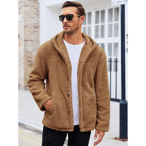 Veste en fausse fourrure vêtements d'extérieur avec manches épaisses et longues coupe ample Cool pour les hommes en plein air solides - Product Image 1