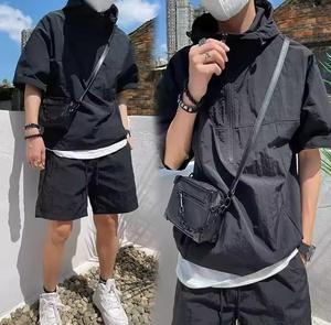 Conjunto de Verano Estilo Cargo para Hombre, Camiseta Casual con Capucha de Manga Corta, Pantalones Cortos Holgados, Conjunto Deportivo Elegante de Alta Calidad - Product Image 3