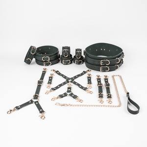 Ensemble de retenue BDSM 16 pièces de différentes couleurs et options de quincaillerie ceinture et menottes de cuisse BDSM-0006 en cuir de vachette véritable - Product Image 1