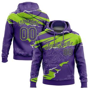 Venta al por mayor Dropship personalizado cosido para púrpura neón verde 3D patrón diseño papel rasgado estilo deportes pulóver Sudadera con capucha - Product Image 1
