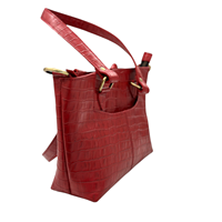 Sac fourre-tout décontracté en cuir véritable personnalisé, motif crocodile gaufré, rouge, sac à bandoulière pour femme, mode, durable, fermeture éclair, grande capacité