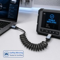 Kabel Spring Tipe C Retractable untuk CarPlay PD Pengisian Cepat, Kabel Data PVC Terjalin, Berbagai Panjang, OEM