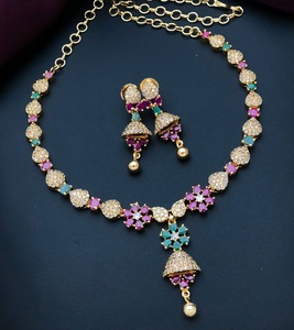 Precioso aspecto, la mejor calidad, microchapado a la moda con conjunto de collar de piedra AD con pendientes para fiesta, ropa de boda para mujer - Product Image 4
