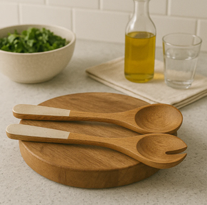 Juego de 2 cucharas y tenedores de madera con estampado de terrazo de madera de latón AK en varios colores para artículos de servicio de mesa - Product Image 2