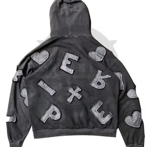 เสื้อฮู้ดผ้าฝ้าย100% สำหรับผู้ชายผู้หญิง3D ปักลายพิมพ์ดิจิตอลลายสีพื้น - Product Image 2