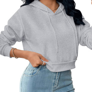 Sudadera con capucha recortada de tendencia de alta calidad, ropa de calle informal, figuras de hombros caídos, sudaderas transpirables ecológicas de punto - Product Image 1