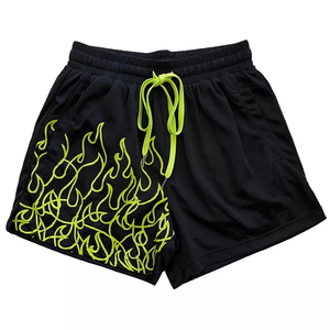 <b>Men</b> Knitted Mesh Sports <b>Shorts</b> Front Logo Mid <b>Elastic</b> <b>Waist</b> Flame Print Drawstring Quick Dry Casual Training 220g Made Pakistan - Product Image 3