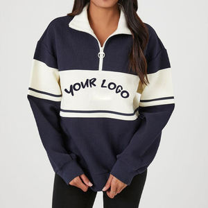 Jersey con cremallera 1/4 para mujer de alta calidad, ropa de calle de rizo de algodón de pan suelto para otoño con logotipo frontal-ODM al por mayor - Product Image 1
